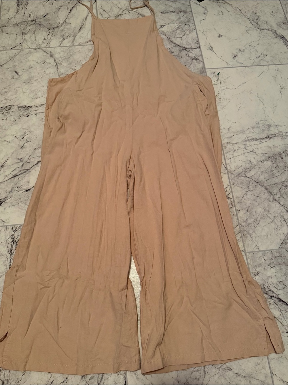 Wide-Leg Cotton Jumpsuit in Beige